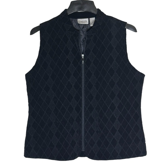 Chico’s Black Plush Velveteen Quilted Vest - Picture 1 of 8